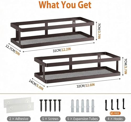 PUSDON 2-Pack Minimalist Shower Caddy Wall Mount, Open Frame Bathroom Shelf - Image 3