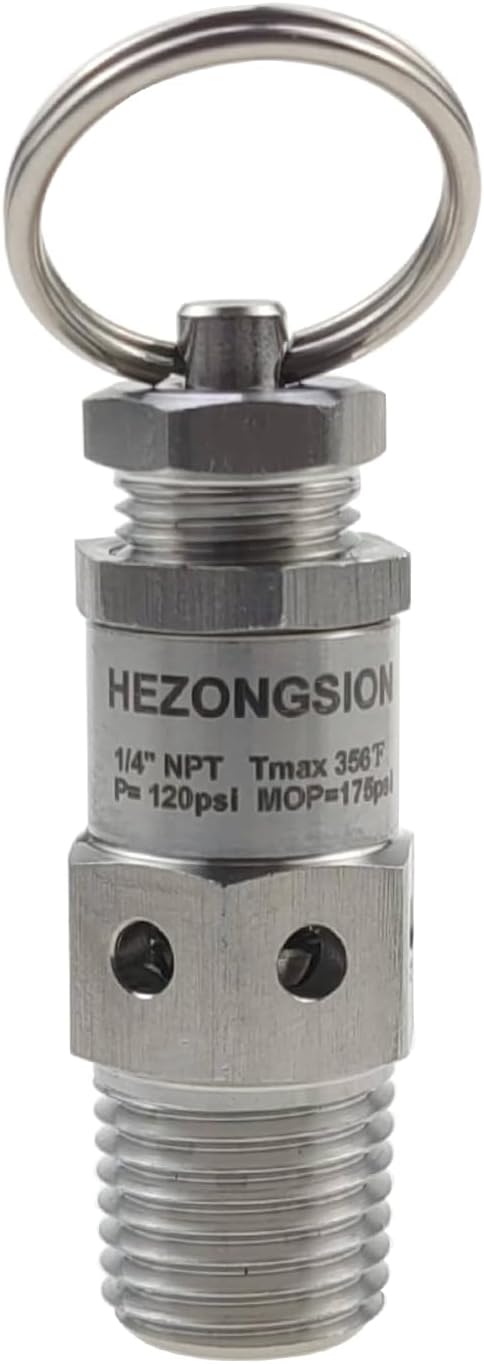 1/4" NPT Male Stainless Steel SS304 Mini Adjustable Pressure Relief Safety Valve by HEZONGSION