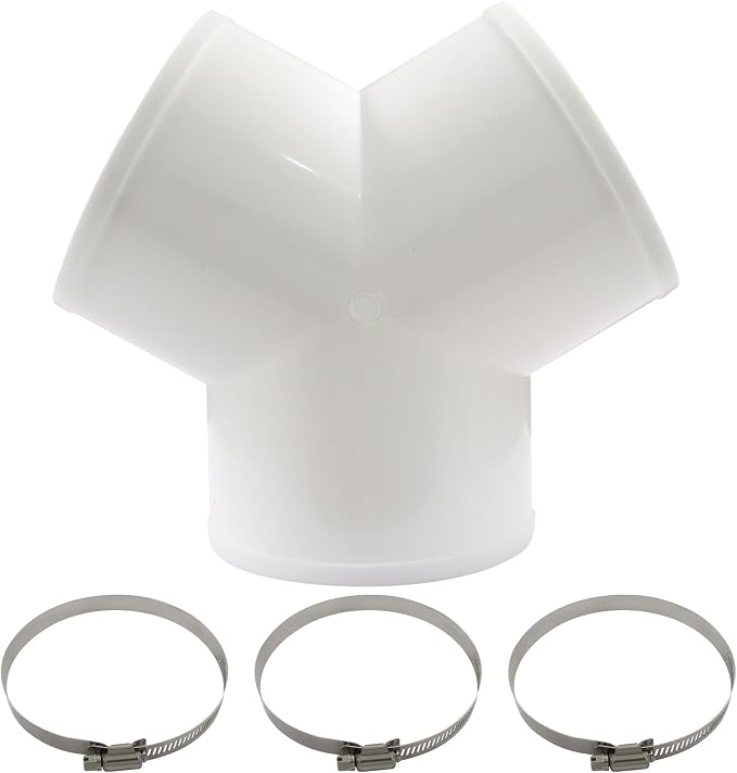 4 Inch 3-Way Duct Splitter | Y Shape Connector, Includes 3 Hose Clamps - Image 2