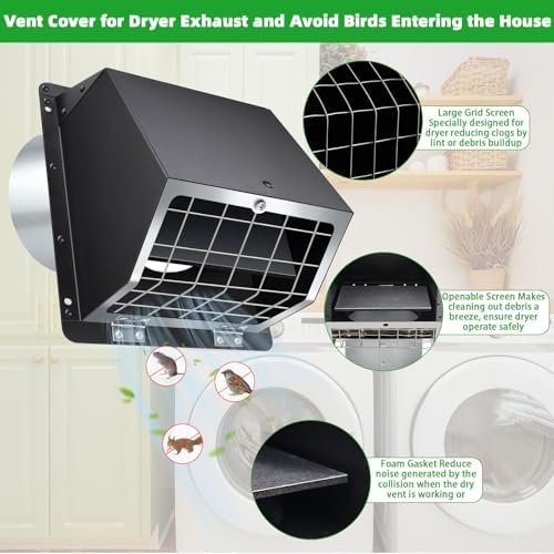 3 Inch Dryer Vent Cover Outside w/Mesh&Damper, Wall Vent Exhaust Vent Cover - Image 3