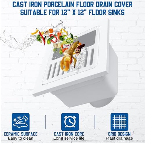 1 Pcs Cast Iron Porcelain Grate Floor Drain Cover 9-1/4" W x 9-1/4" L x 1-1/4h - Image 3