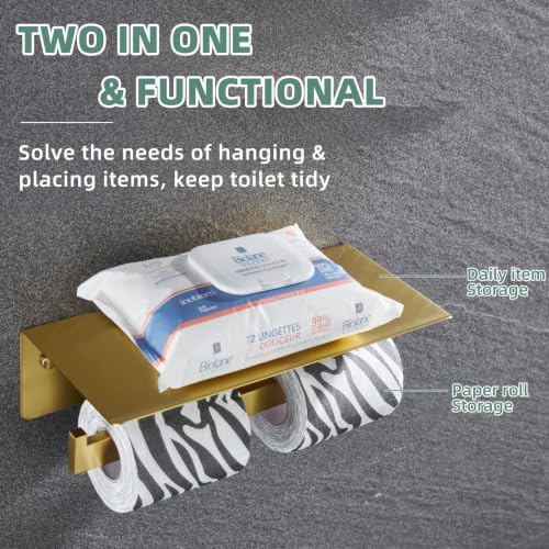 APLusee Brushed Gold Double Toilet Paper Holder - Image 3