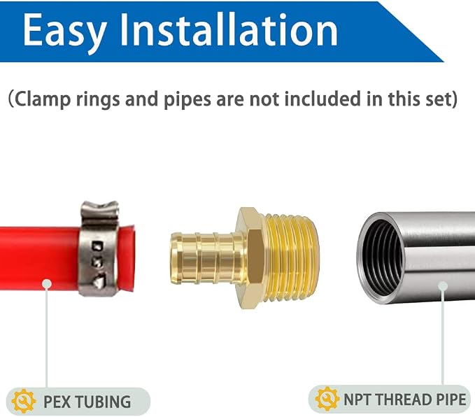 Hooshing 5PCS Pex Fitting 3/4" Male NPT to 1/2" Pex Male Adapter | Heavy Duty - Image 2