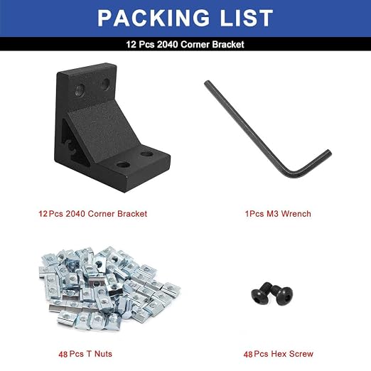 12pcs 2040 Angle Bracket Corner Extruded Aluminum Hardware Black | 2040 V-Slot - Image 3