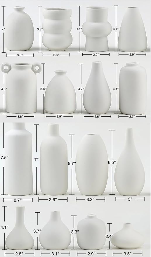 Set of 16 White Ceramic Bud Vases, Minimalist Boho Small Pampas Grass Flower - Image 6