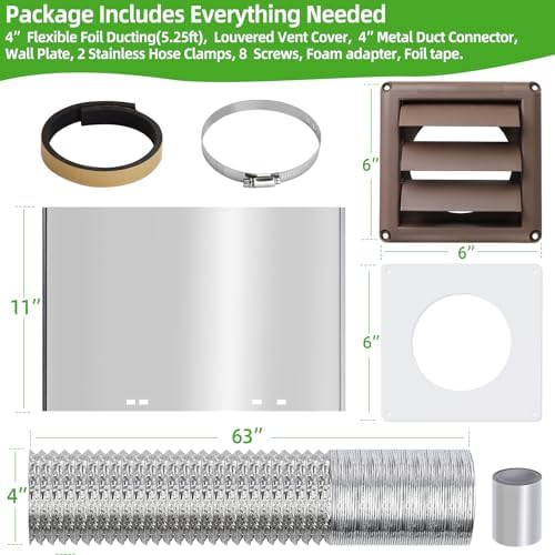 4 Inch Dryer Vent Kit with Hose/Duct Connector/Wall Plate, 9ps Duct Vent Kit - Image 3