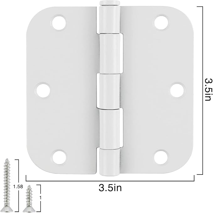 TDCHINGES 3 1/2" Matte White Door Hinges 3.5" 5/8" Radius Rounded 3 Pack | - Image 4