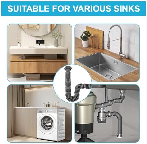 1 1/2" Flexible Drain Hose, Extendable Flexible Sink Drain Hose P-Trap - Image 7