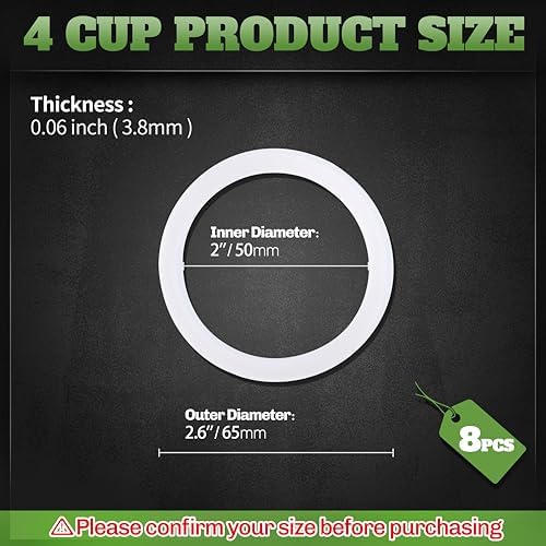 8 Pcs 4 Cups Replacement Food Grade Silicone Gasket, - Image 2