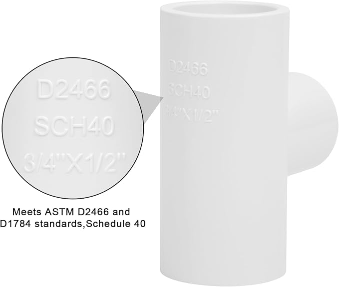 10Pack 3/4" x 3/4" x 1/2" PVC Reducer Tee Pipe Fittings Adapter Schedule 40 PVC - Image 3