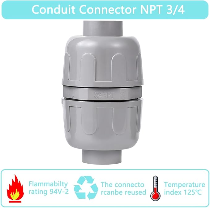 NPT 3/4 Double Conduit Liquid-Tight Connector Straight | Extend Repair Conduit - Image 3