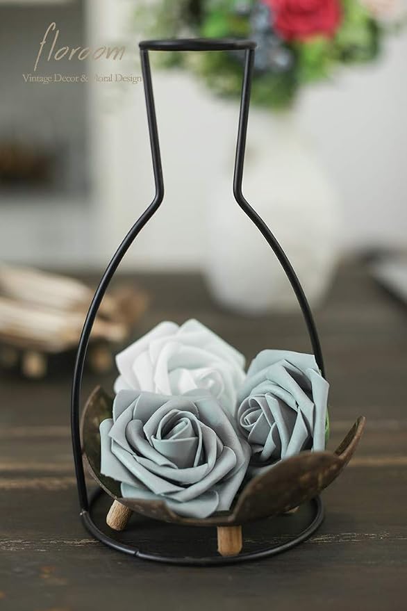 Artificial Flowers 25pcs Real Looking Silver Grey Foam Fake Roses - Image 3