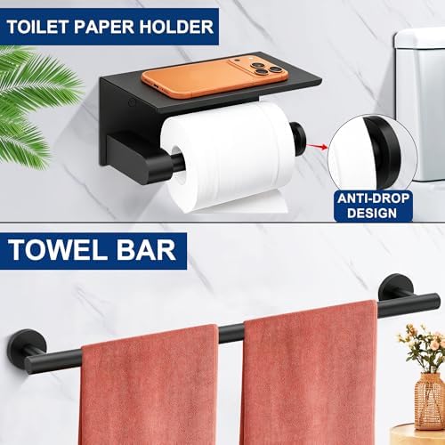 5 Pieces Bathroom Hardware Accessories Set Matte Black, 24Inch Round Towel - Image 4