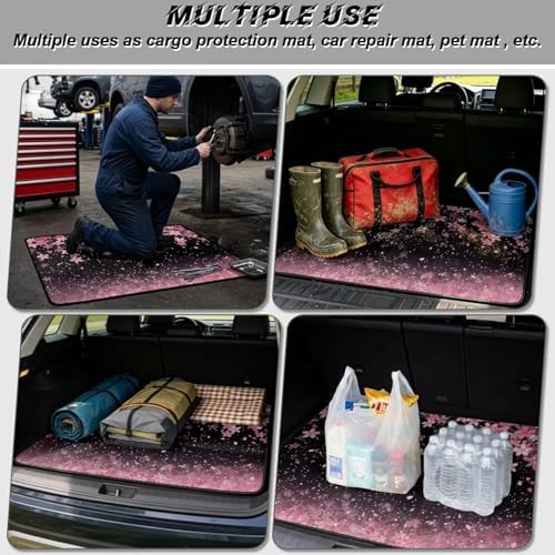 Black Cherry Blossom Print Work Trunk Mat Heavy Duty Foldable Cargo Liner - Image 3