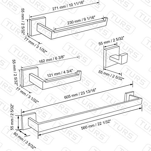 TURS Bathroom Hardware Set Brushed Towel Bar Set Stainless Steel Bathroom - Image 6