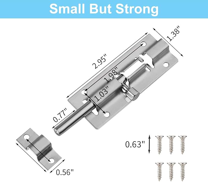 FATLODA 2 Pack Barrel Bolt Latch, 3 Inch Stainless Steel Slide Latch Lock | - Image 4