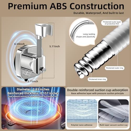No Drill Shower Head Holder, Strong Suction Cup 360° Adjustable Handheld Shower - Image 4