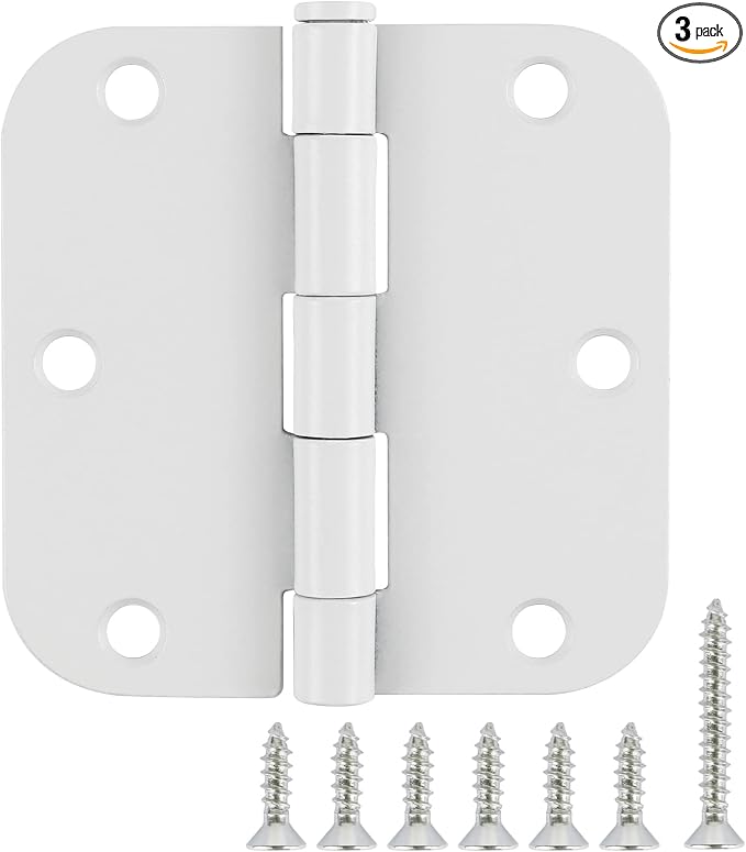 TDCHINGES 3 1/2" Matte White Door Hinges 3.5" 5/8" Radius Rounded 3 Pack | by TDCHINGES