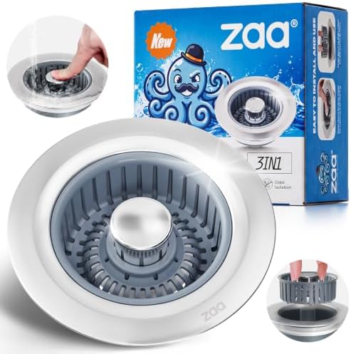 zaa 3 in 1 Kitchen Sink Drain Strainer Stopper Removable Basket Pop-Up by zaa