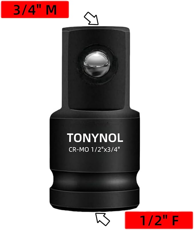TONYNOL Impact Socket Adapter 1/2" F to 3/4" M, Cr-Mo Steel, Enhances Impact - Image 2