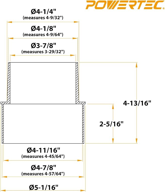 POWERTEC 70170 5” to 4” Reducer Dust Collection Fitting, ABS Plastic - Image 3