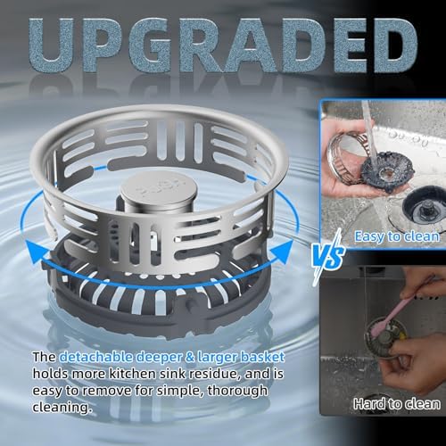 Hibbent 3 in 1 Kitchen Sink Drain Strainer, Metal Pop Up Stopper - Image 4