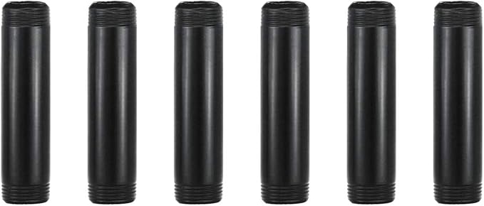 6 Pack 3/4" × 4" Pre-Cut Black Metal Pipe, Industrial Steel Fits Standard Three by GeilSpace