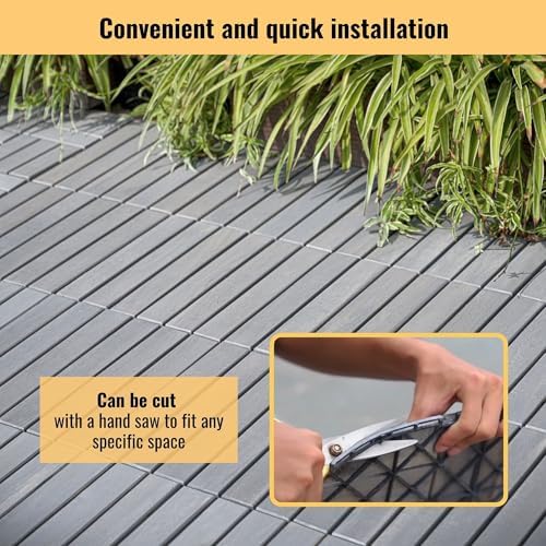 30 PCS Interlocking Deck Tiles, Striped Pattern 12"x12" Acacia Wood Outdoor - Image 5