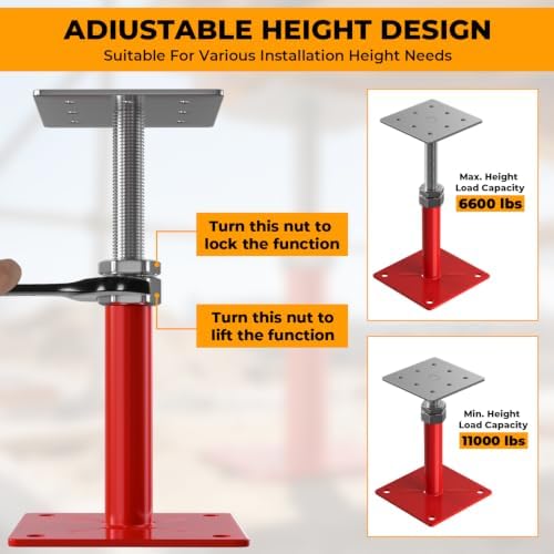 4-Pack Adjustable House Floor Jacks, 5-8 Inch Telescoping - Image 4