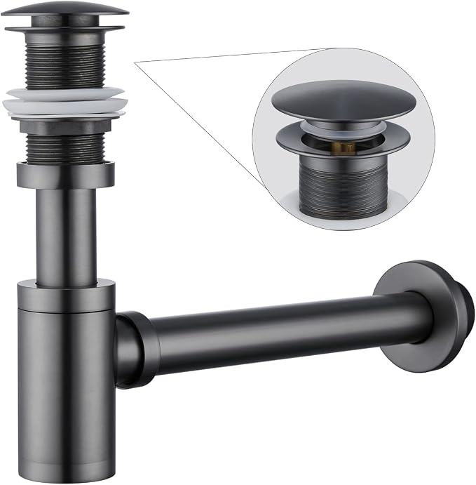 Bathroom Sink Stopper P-Trap Complete Set Adjustable 1-1/4 Bottle Trap Solid by GORDEE