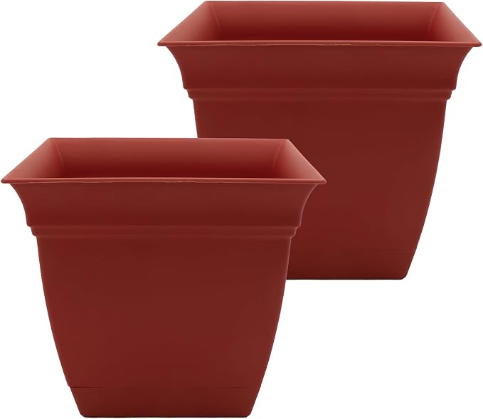 The HC Companies Eclipse Square Planter Pot, 12 Inch, Attached Saucer, Drainage by TheHCCompanies