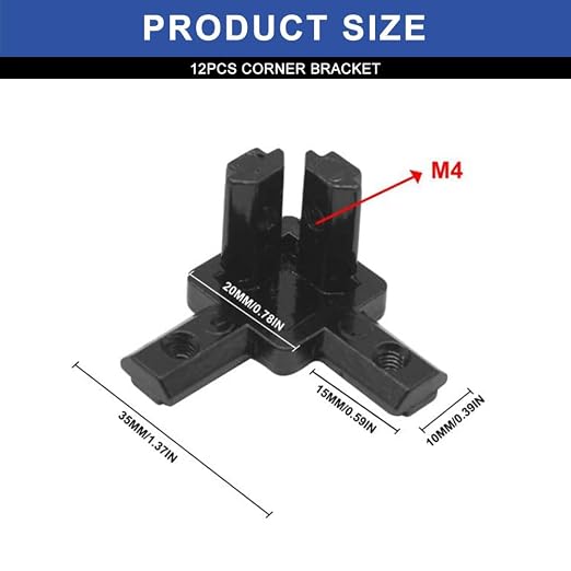 12pcs 2020 Hardware 3-Way Corner Bracket Angel Connector Black | - Image 2