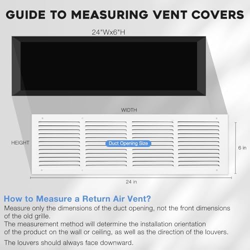 24" W x 6" H Steel Return Air Grille | HVAC White Rust-Resistant Vent Cover - Image 3