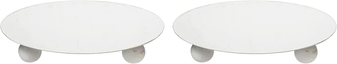 Hosley Set of 2 Whitewashed Iron Pillar Candle Holder Plates – 4-Inch by HOSLEY