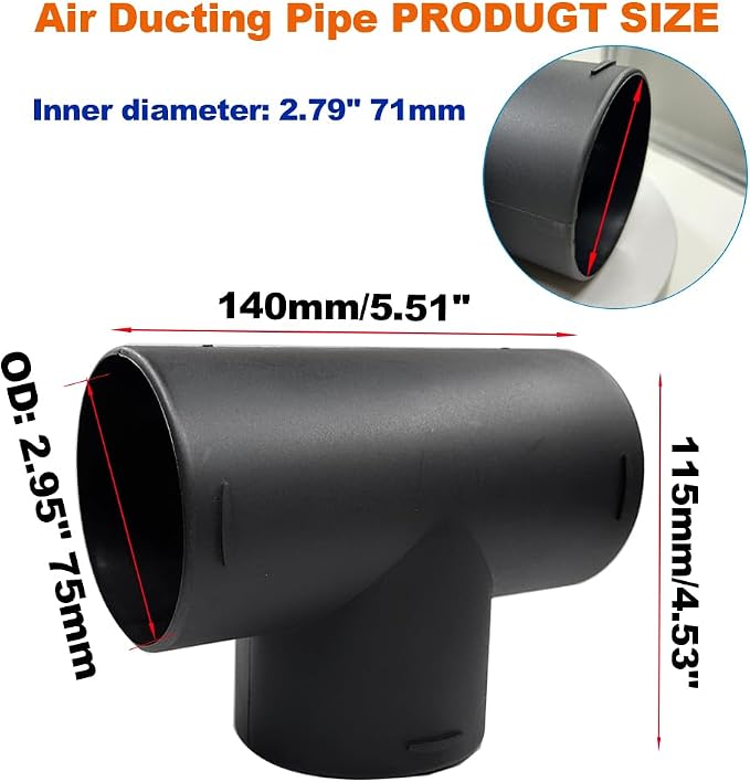 75mm Car Heater Warm 3 Way Air Ducting Pipe, Universal T Shape Outlet Connector - Image 4