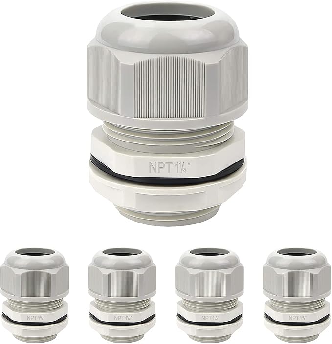 5 Pack NPT 1-1/4" Cable Glands Waterproof Adjustable 24-32mm Cable Connectors by LeMotech