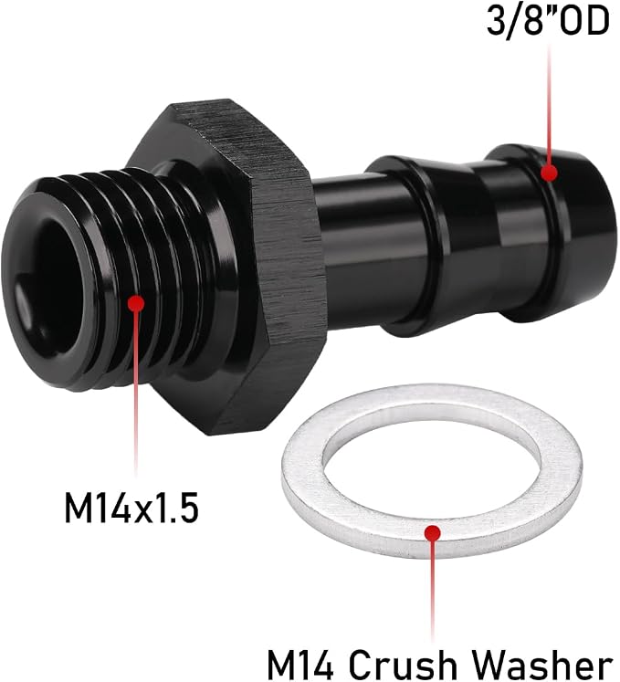 M14x1.5 Male Metric to 3/8 Barb Fuel Pump Inlet Adapter Fitting Aluminum Black - Image 2