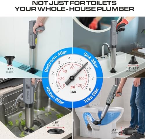 Electric Toilet Plunger, Heavy-Duty Clog Remover, Dark Gray - Image 4