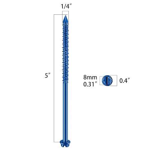 Wensilon 1/4" * 5" Slotted Hex Concrete Screws Anchor Blue Hexagon Head - Image 2