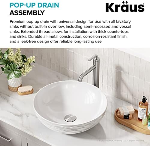 KRAUS Bathroom Sink Pop-Up Drain Assembly in Satin Nickel - Image 3