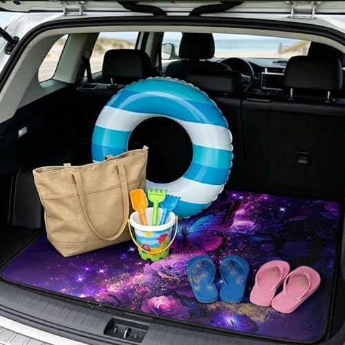 Purple Butterfly Flower SUV Car Trunk Mat 29"x39" - Image 2