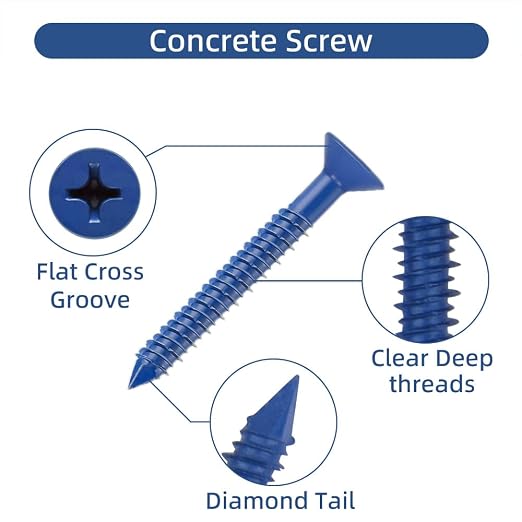 60Pcs 1/4" x 2-1/4”Concrete Screws - Image 3