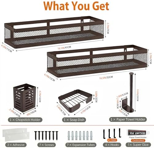 PUSDON 5-in-1 16.5" Extra Long Slim Wall Mount Wrapped Mesh Kitchen Organizer & - Image 2