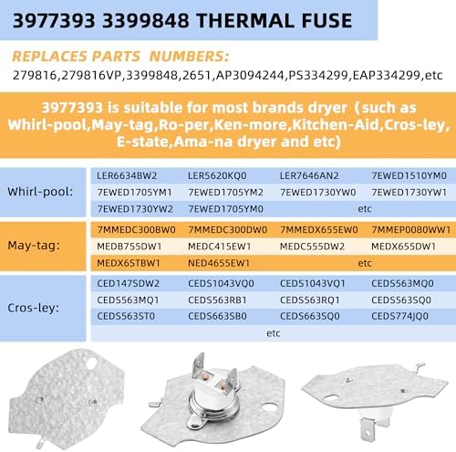 Thermal Fuse Dryer Replacement 3977393 fit - Image 5