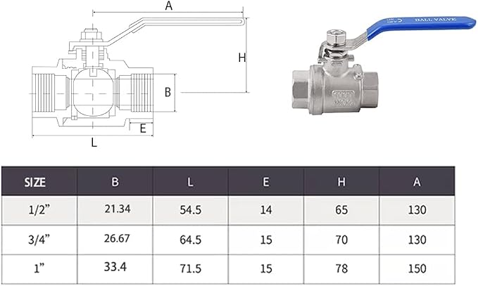 Wantmatch 3/4" Female NPT Ball Valve 304 Stainless Steel Full Port Ball Valve - Image 6