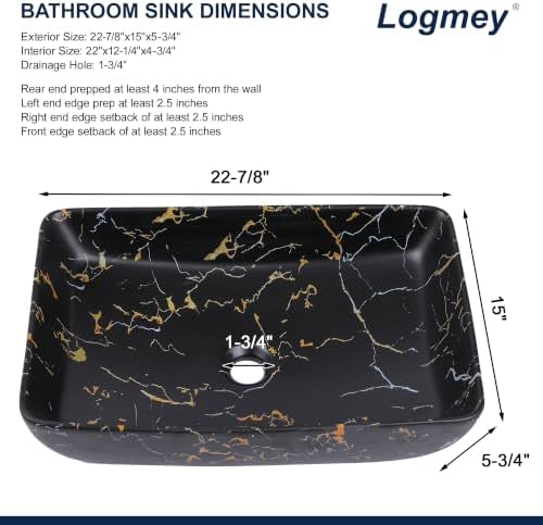 Logmey Rectangle Marble Black Vessel Sink - Image 5