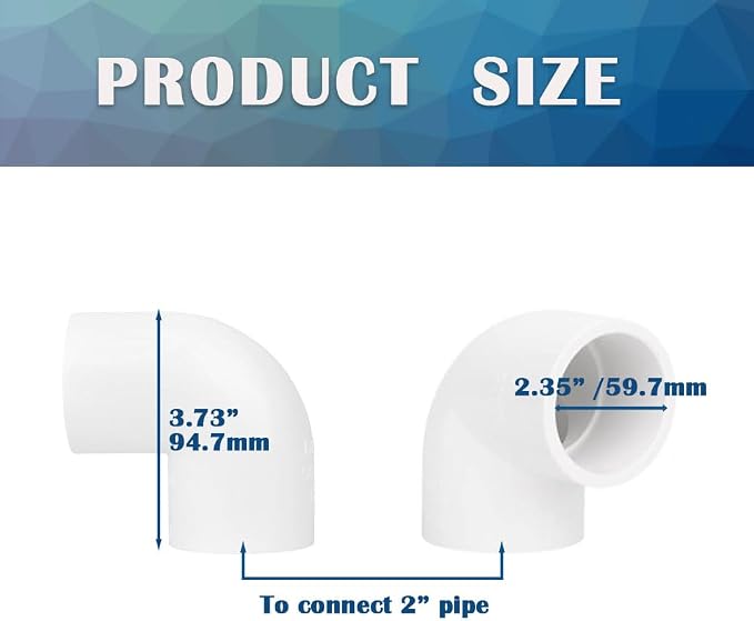 2PCS 2 Inch White PVC 90 Degree Elbow Adapter Pipe Fittings 2 Way Right Angle - Image 2