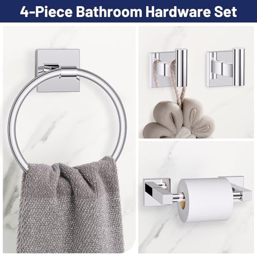 Polished Chrome Bathroom Accessories, Toilet Paper Holder, Towel Ring & Hook - Image 2