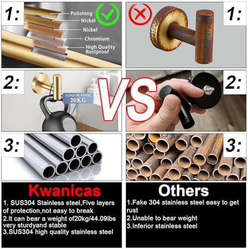 5 Pieces Brushed Gold Bathroom Hardware Accessories Set, SUS304 Stainless Steel - Image 3