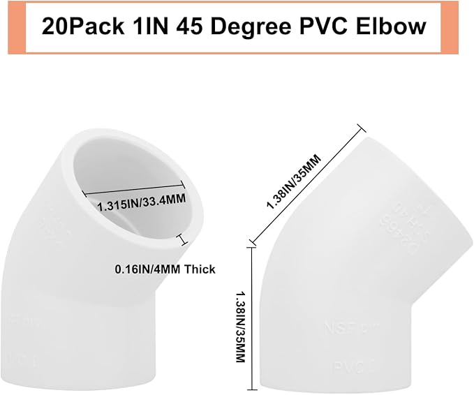 20Pack 1" 45 Degree PVC Elbow Pipe Fitting Connector Furniture Build Grade - Image 2